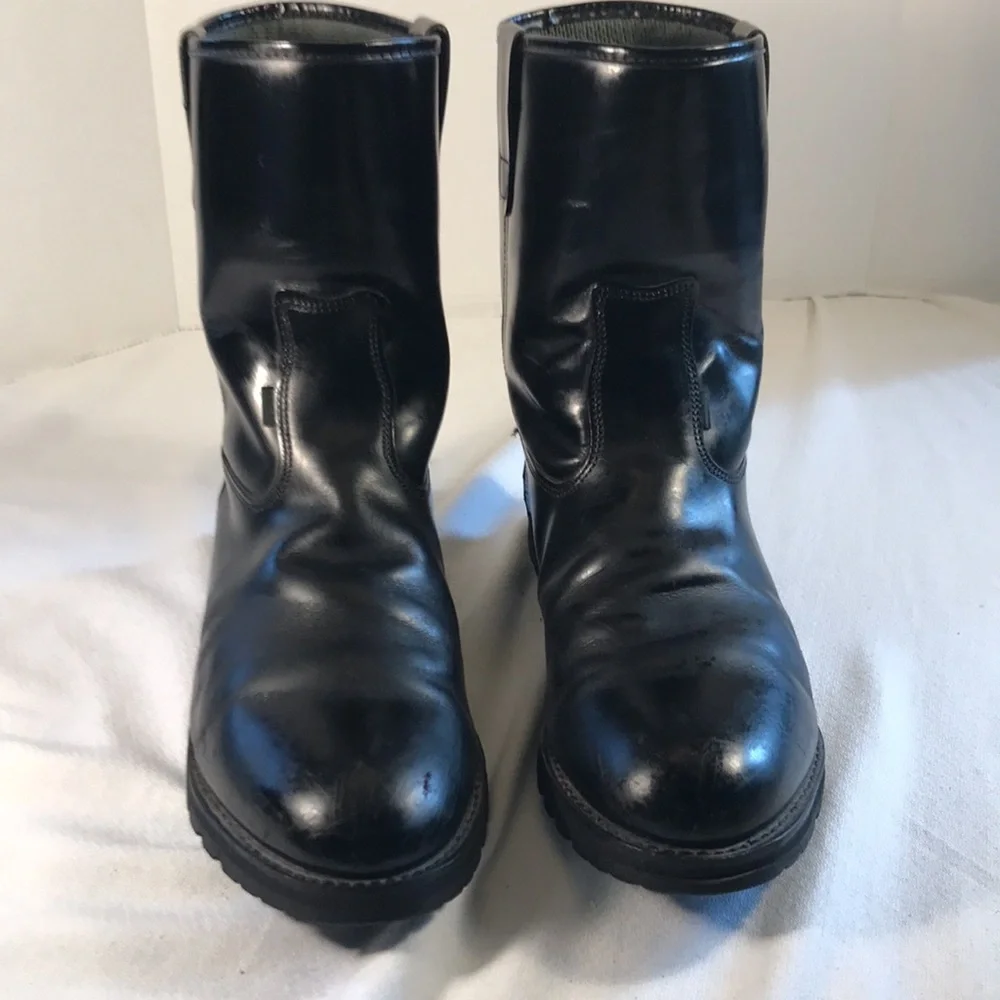 Men’s  VIBRAM Vintage Black Leather Biker Work Goth Western Short Pull On Boots